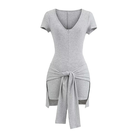 Women’s Deep V‑Neck Fitness Jumpsuit – Three‑Quarter Sleeve Rayon Activewear