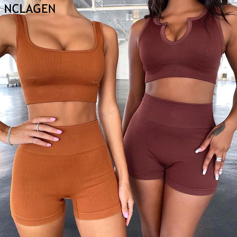 Two-piece Set Ins Seamless Knitting Sexy Gym Sport Workout R