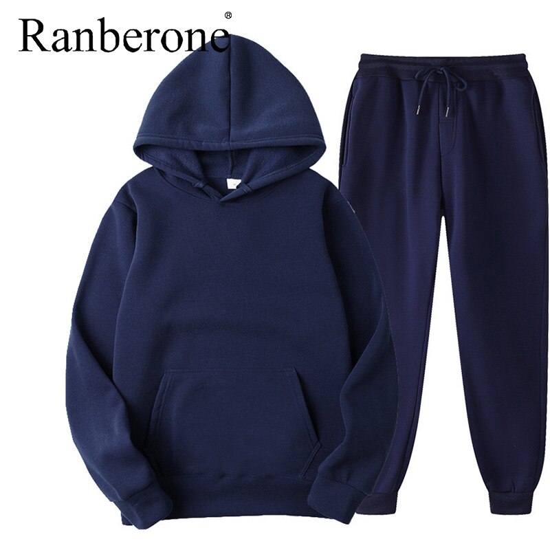 Ranberone 2Pcs Tracksuit Set – Hooded Sweatshirt & Jogger Pants, Unisex Sportswear