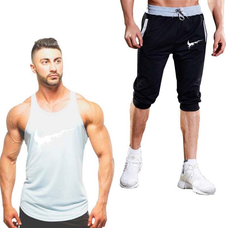 Men’s Cotton Fitness Vest & Shorts Set – Sleeveless Bodybuilding Tracksuit