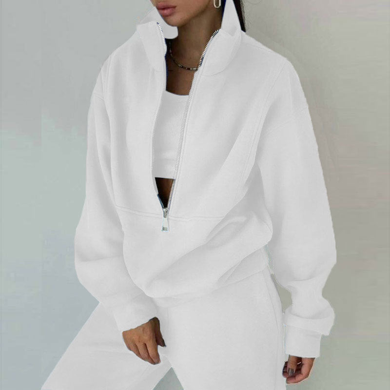 Women’s Two‑Piece Sweater Fleece Set – Long Sleeve Zipper Pant Suit