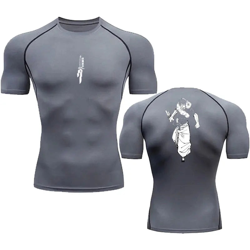 Anime Compression Shirt for Men → Quick Dry Sportswear → Tight Fit Gym & Football Top → Breathable Polyester