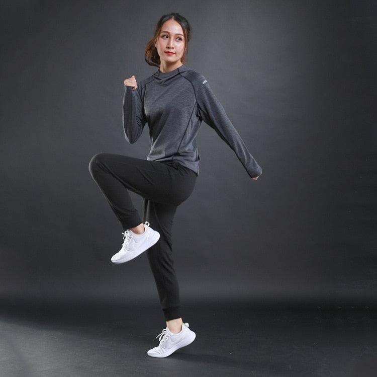 Women’s Quick‑Dry Hooded Fitness Shirt – Long Sleeve Sportswear