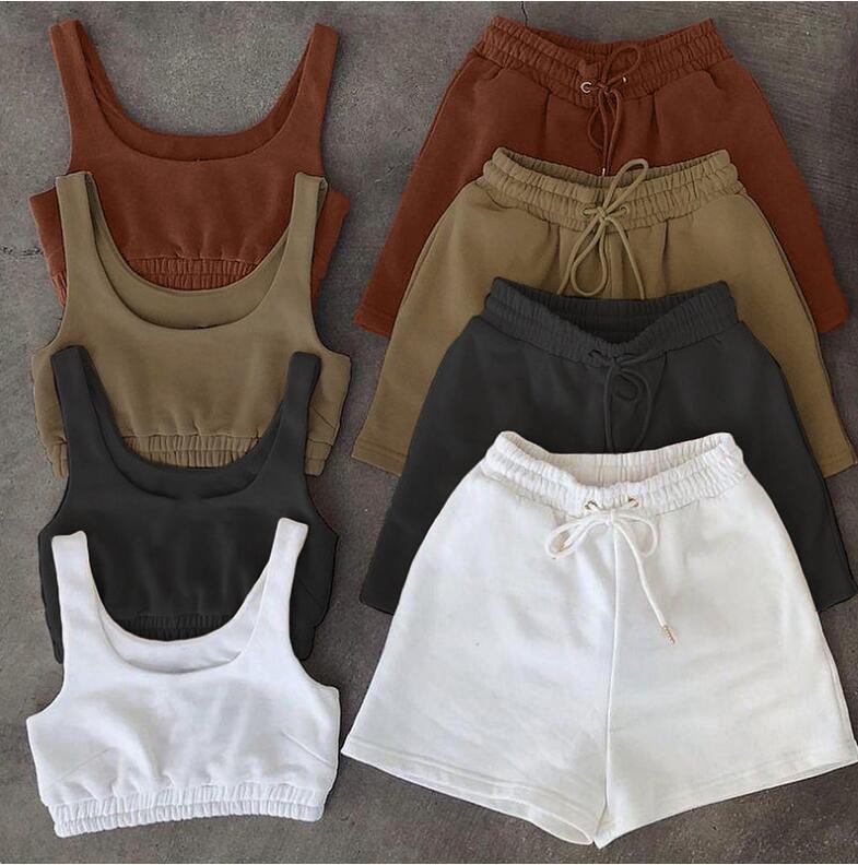 Women’s Casual Two‑Piece Sportswear Set – Crop Top & Drawstring Shorts