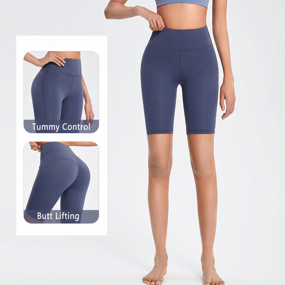 Women Naked-feel Fabric High Waist Elastic Squat Proof Tummy Control Sexy Fitness Joggers GYM Biker Shorts