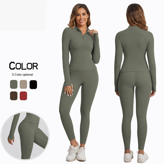 Women’s Winter Yoga Set – Zipper Jacket & High‑Waist Skinny Pants