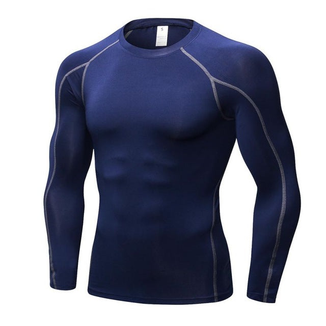 Men’s Quick Dry Long Sleeve Fitness T‑Shirt – Breathable Polyester Spandex Gym Top