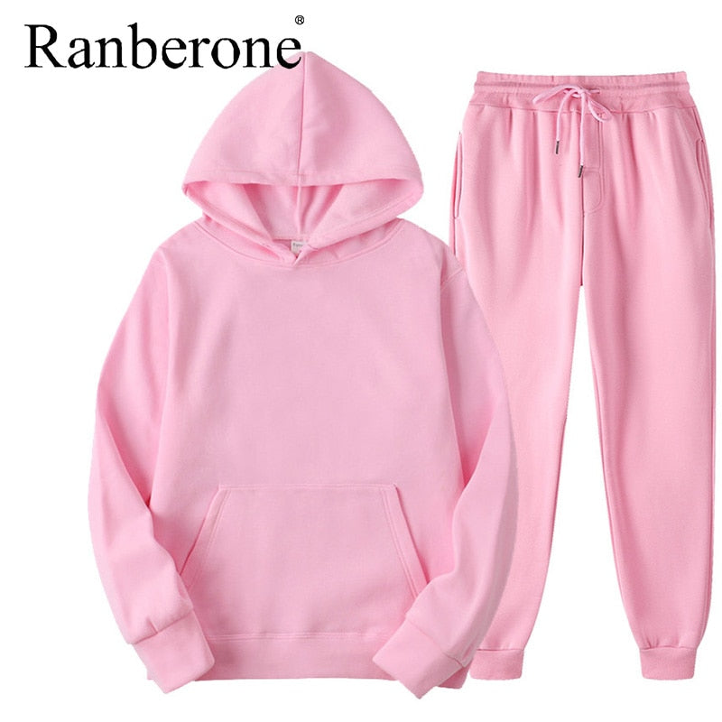 Ranberone 2Pcs Tracksuit Set – Hooded Sweatshirt & Jogger Pants, Unisex Sportswear