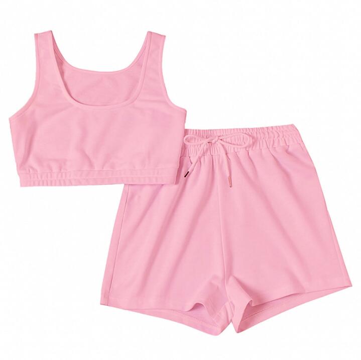 Women’s Casual Two‑Piece Sportswear Set – Crop Top & Drawstring Shorts
