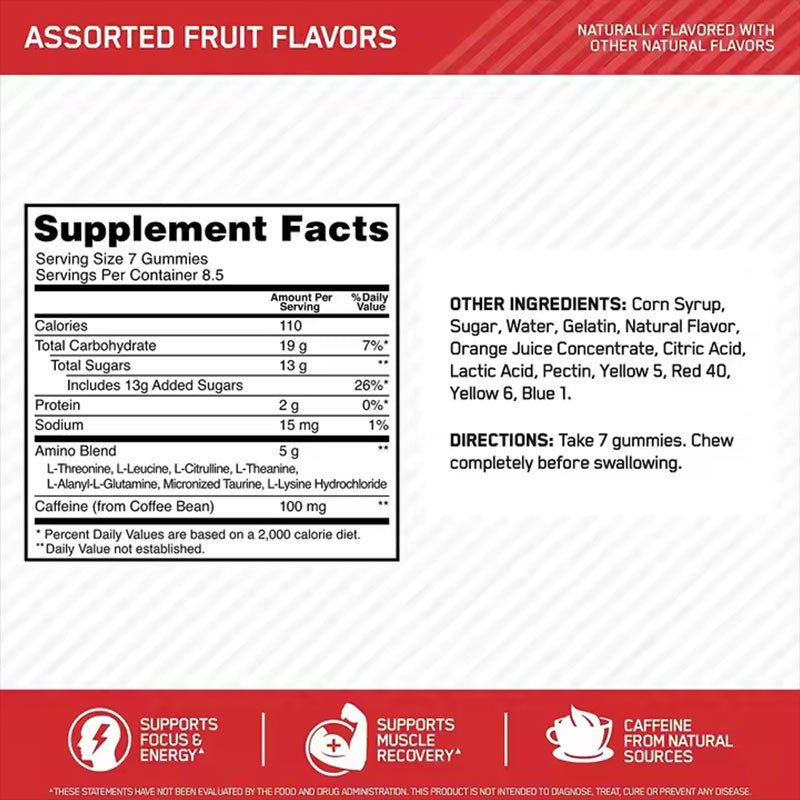 Energy Gummies – Amino Acid Fitness Supplement, Mixed Flavor (60 Capsules)