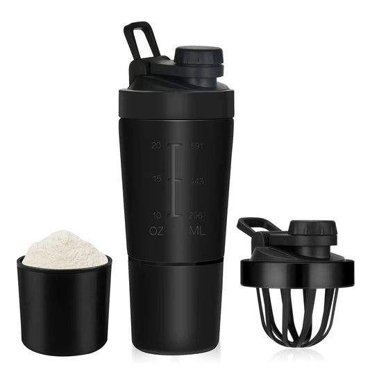 Stainless Steel Protein Shaker Bottle with Storage | Leak-Pr
