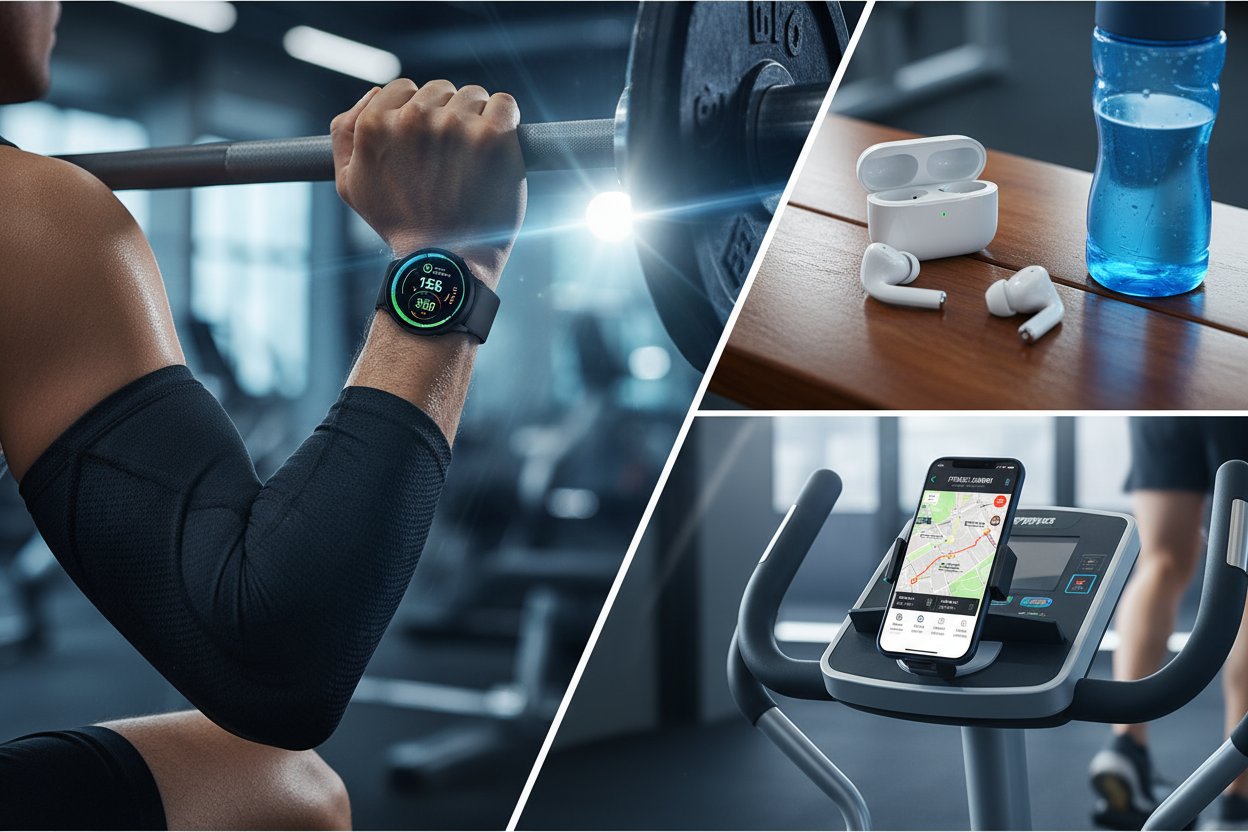 3 hero collage image showing smart devices used in gym or when working out