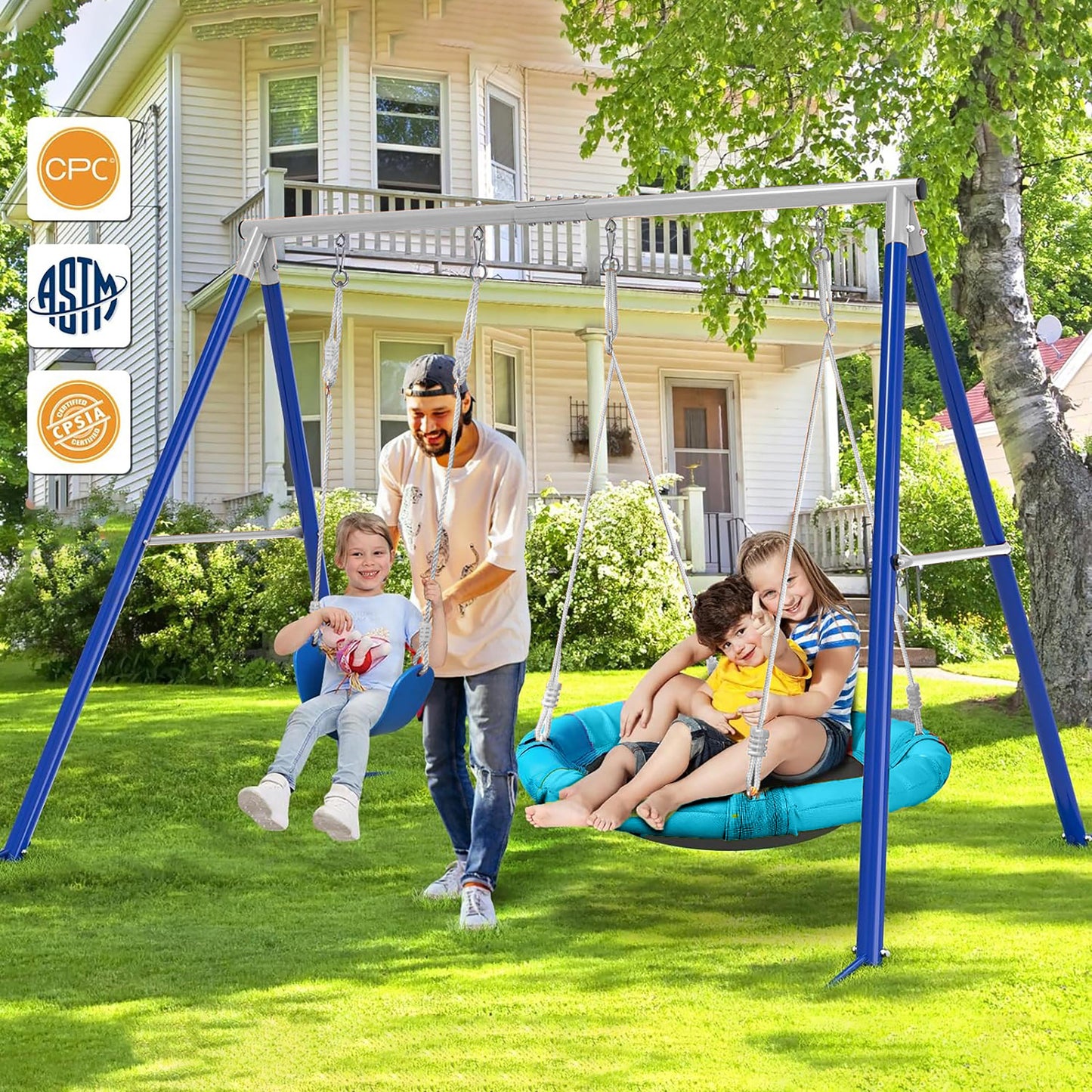 Kids Backyard Metal Swing Set