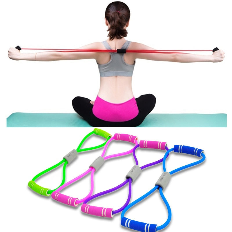 Yoga Gum Resistance Band – 8‑Word Chest Expander Rope for Fitness & Muscle Training