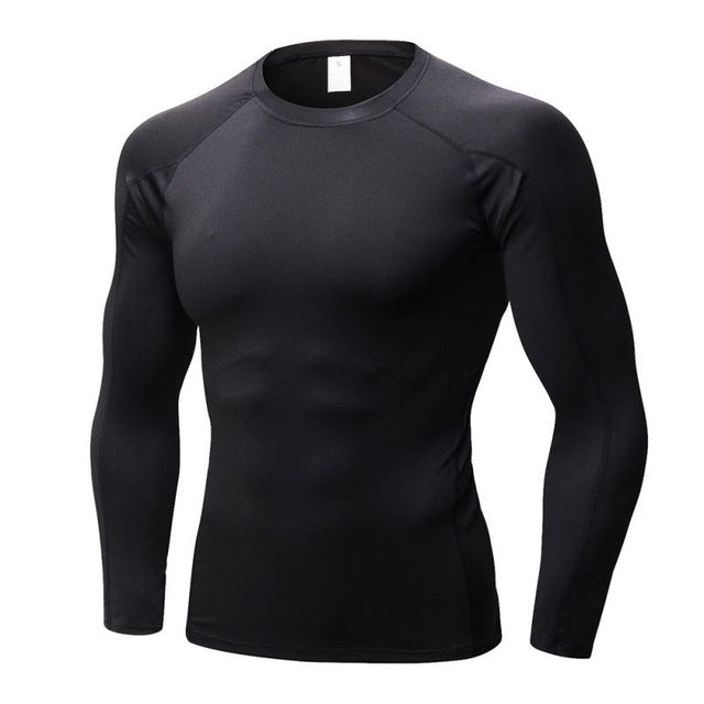 Men’s Quick Dry Long Sleeve Fitness T‑Shirt – Breathable Polyester Spandex Gym Top