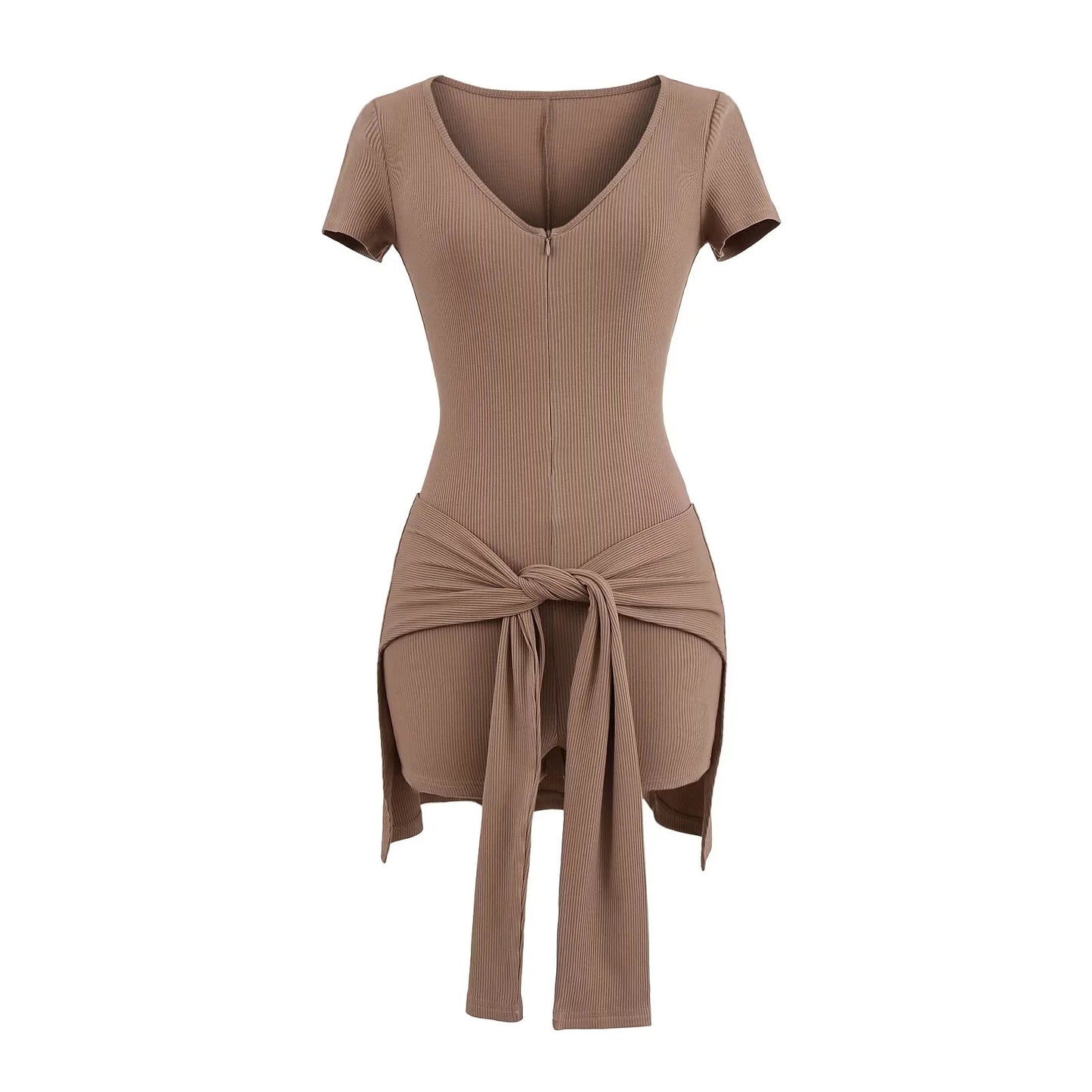 Women’s Deep V‑Neck Fitness Jumpsuit – Three‑Quarter Sleeve Rayon Activewear