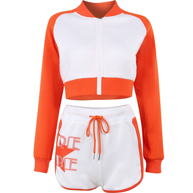 Women’s Printed Colorblock Athleisure Set – Long Sleeve Top & Shorts
