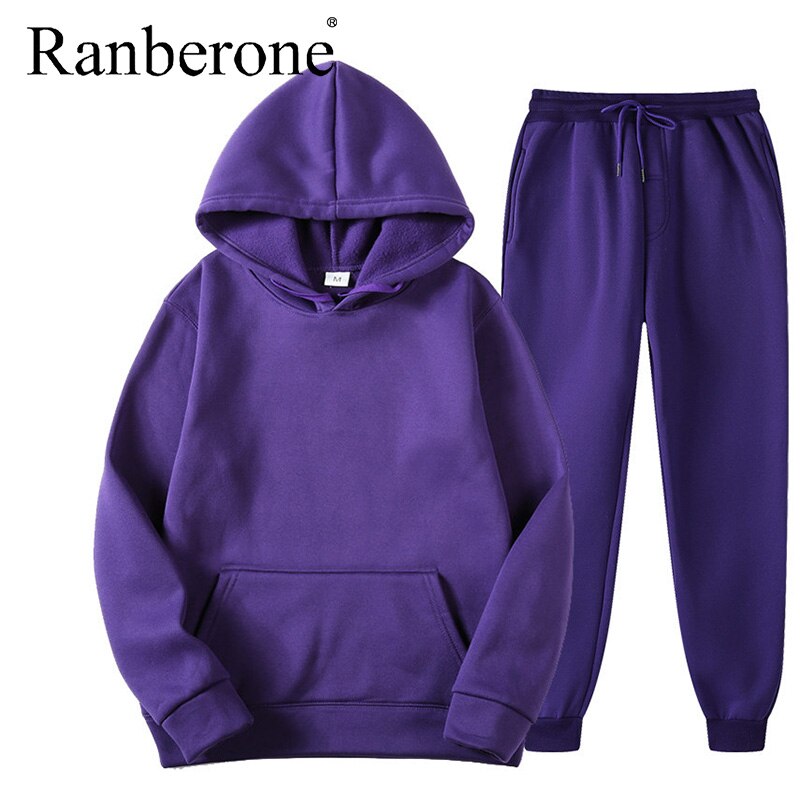Ranberone 2Pcs Tracksuit Set – Hooded Sweatshirt & Jogger Pants, Unisex Sportswear