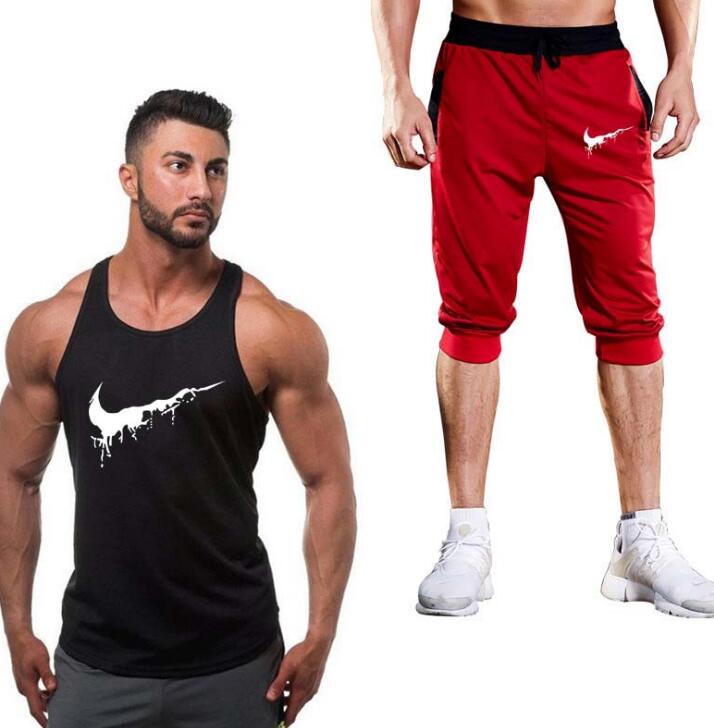 Men’s Cotton Fitness Vest & Shorts Set – Sleeveless Bodybuilding Tracksuit