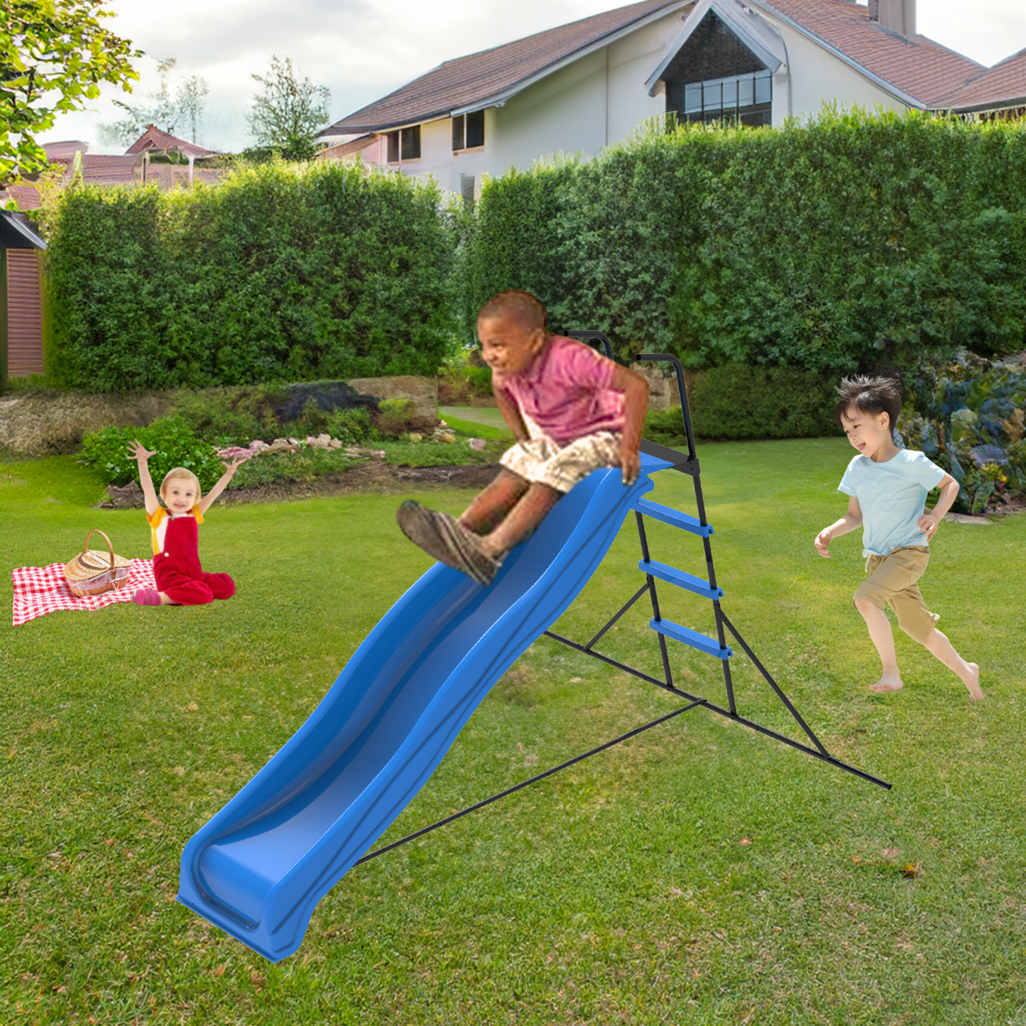 Kids 2.2M Freestanding Plastic Slide – Blue
