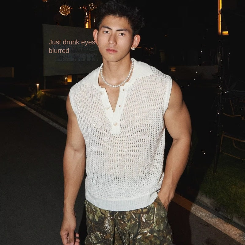 Knit Sleeveless T-Shirt.