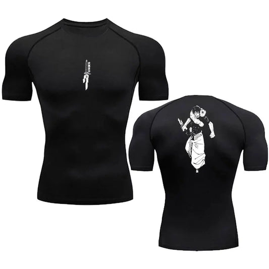Anime Compression Shirt for Men → Quick Dry Sportswear → Tight Fit Gym & Football Top → Breathable Polyester