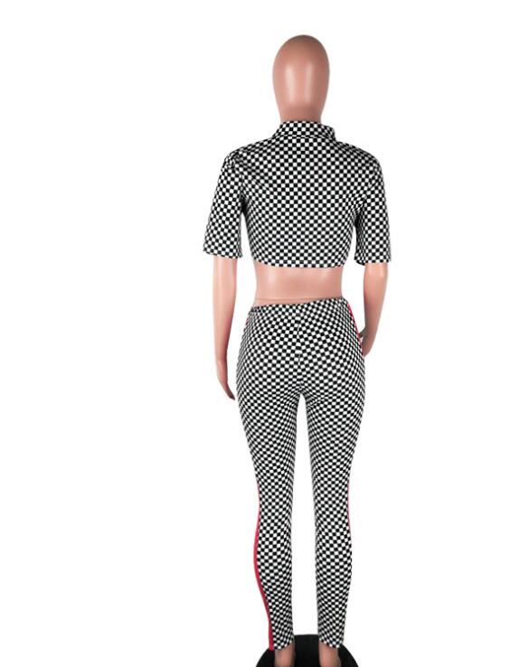 Women’s Mock Neck Crop Top Contrast Tape Pants – 2‑Piece Athleisure Set