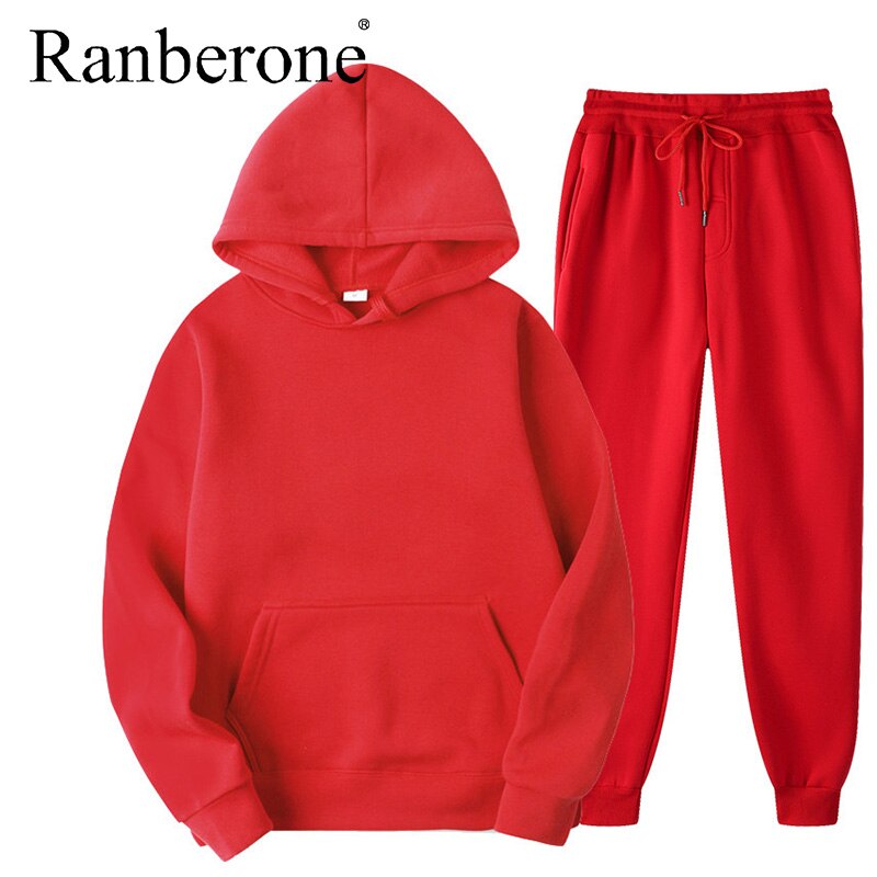 Ranberone 2Pcs Tracksuit Set – Hooded Sweatshirt & Jogger Pants, Unisex Sportswear