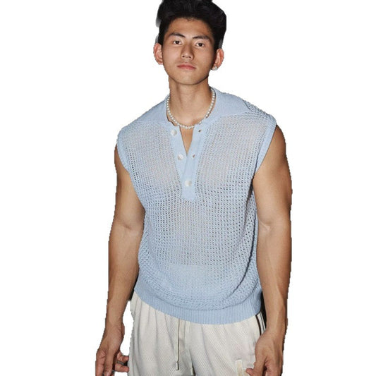 Knit Sleeveless T-Shirt.