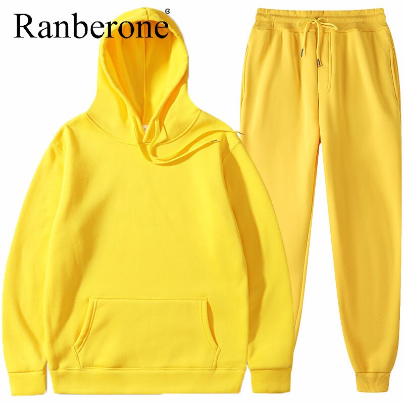 Ranberone 2Pcs Tracksuit Set – Hooded Sweatshirt & Jogger Pants, Unisex Sportswear