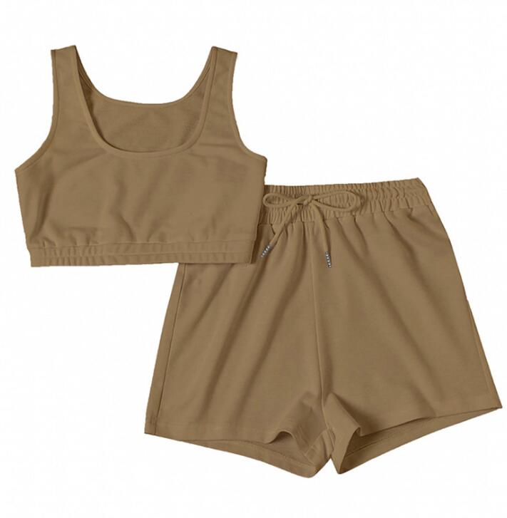 Women’s Casual Two‑Piece Sportswear Set – Crop Top & Drawstring Shorts