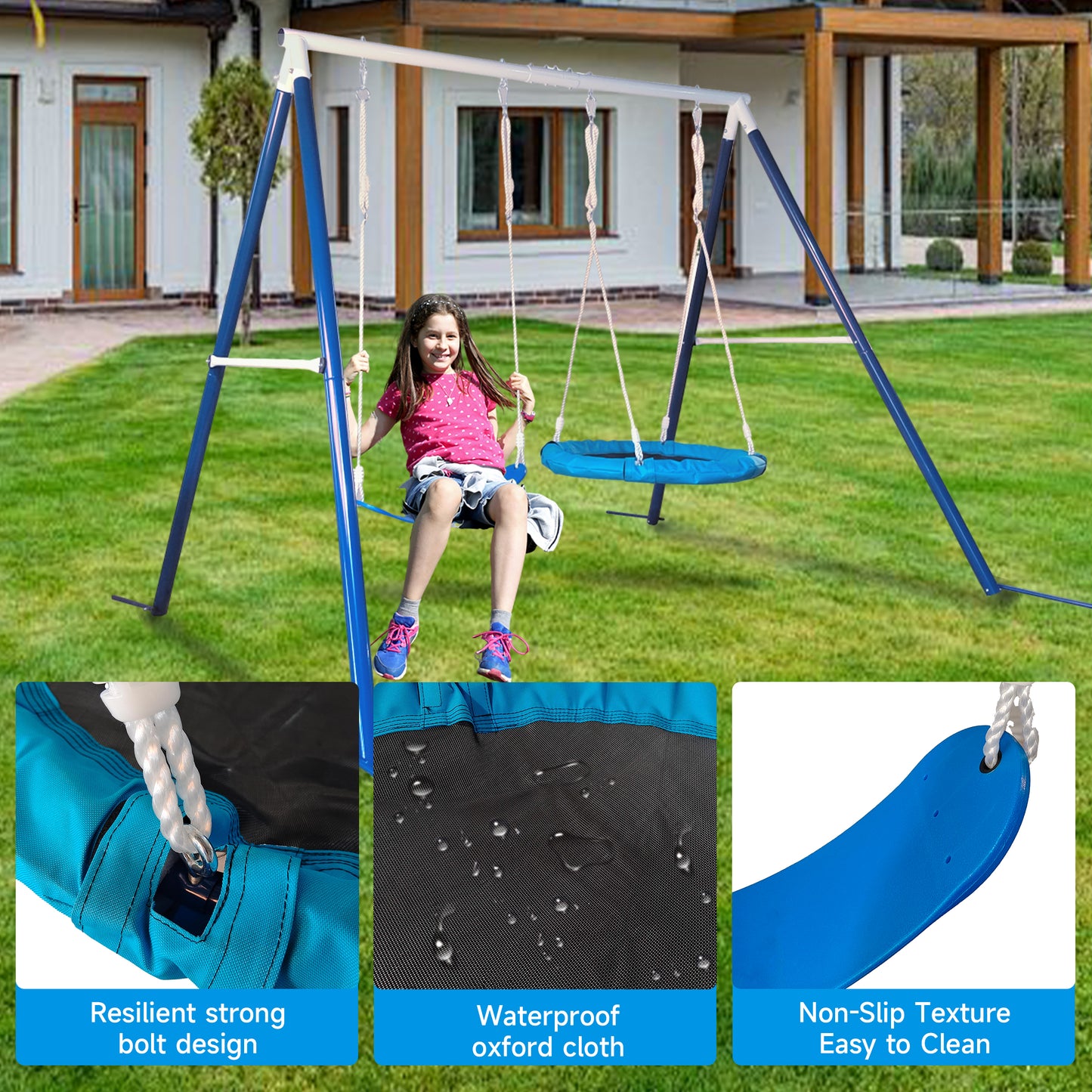 Kids Backyard Metal Swing Set