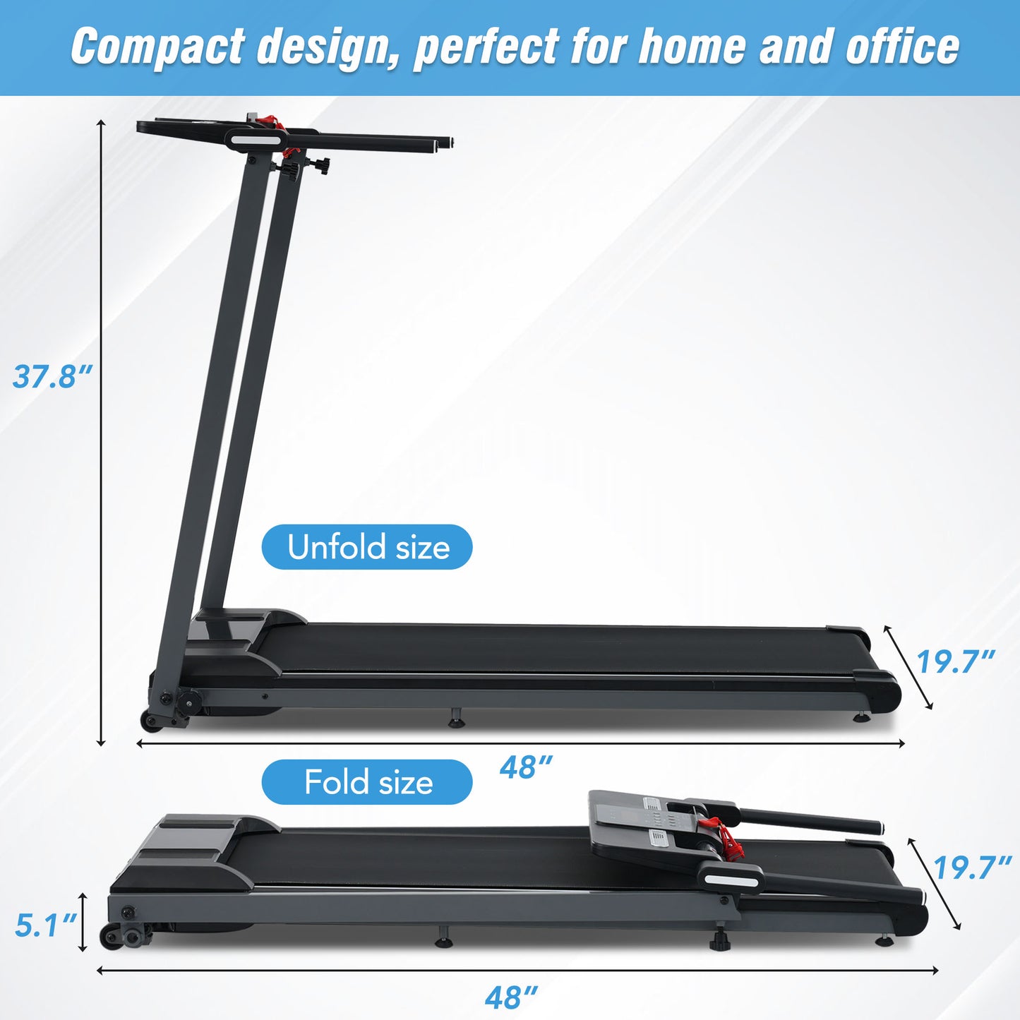 Folding Treadmill 2.5HP with Incline & Bluetooth Speaker