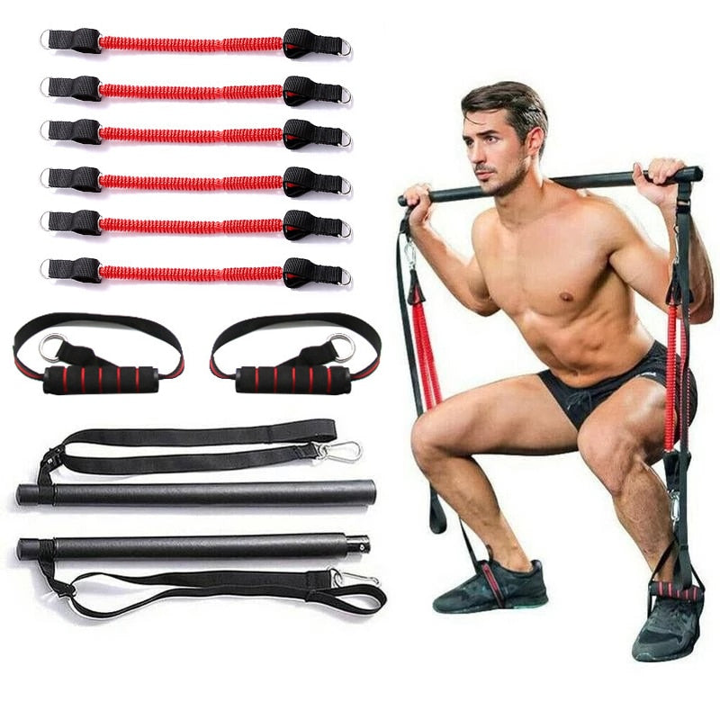 Resistance Band Pilates Stick – Durable Steel Fitness Bar with Latex Power Cords