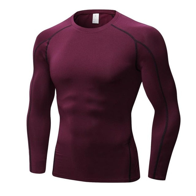 Men’s Quick Dry Long Sleeve Fitness T‑Shirt – Breathable Polyester Spandex Gym Top