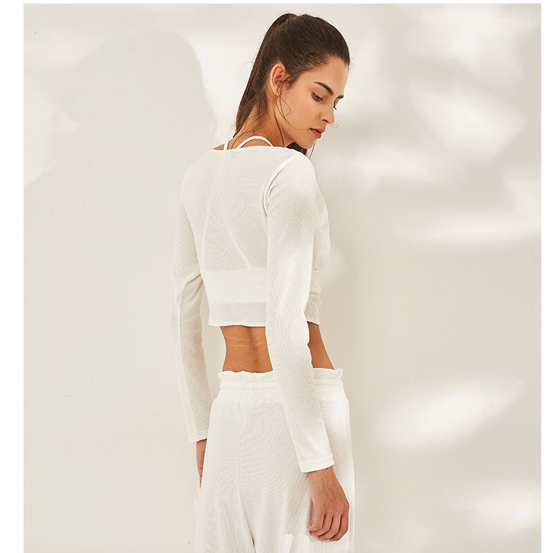 Women’s Ribbed Yoga Crop Top – Long Sleeve Cotton Blend