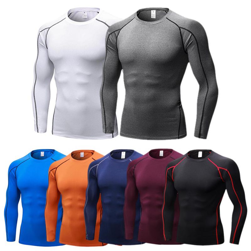 Men’s Quick Dry Long Sleeve Fitness T‑Shirt – Breathable Polyester Spandex Gym Top