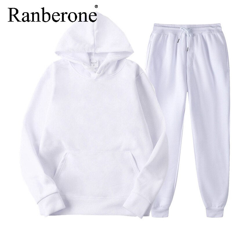 Ranberone 2Pcs Tracksuit Set – Hooded Sweatshirt & Jogger Pants, Unisex Sportswear