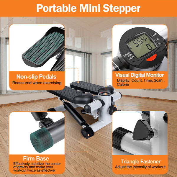 Mini Hydraulic Fitness Step Machine – With LCD & Resistance Bands