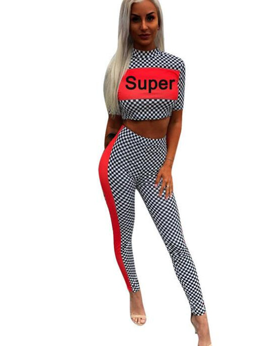 Women’s Mock Neck Crop Top Contrast Tape Pants – 2‑Piece Athleisure Set