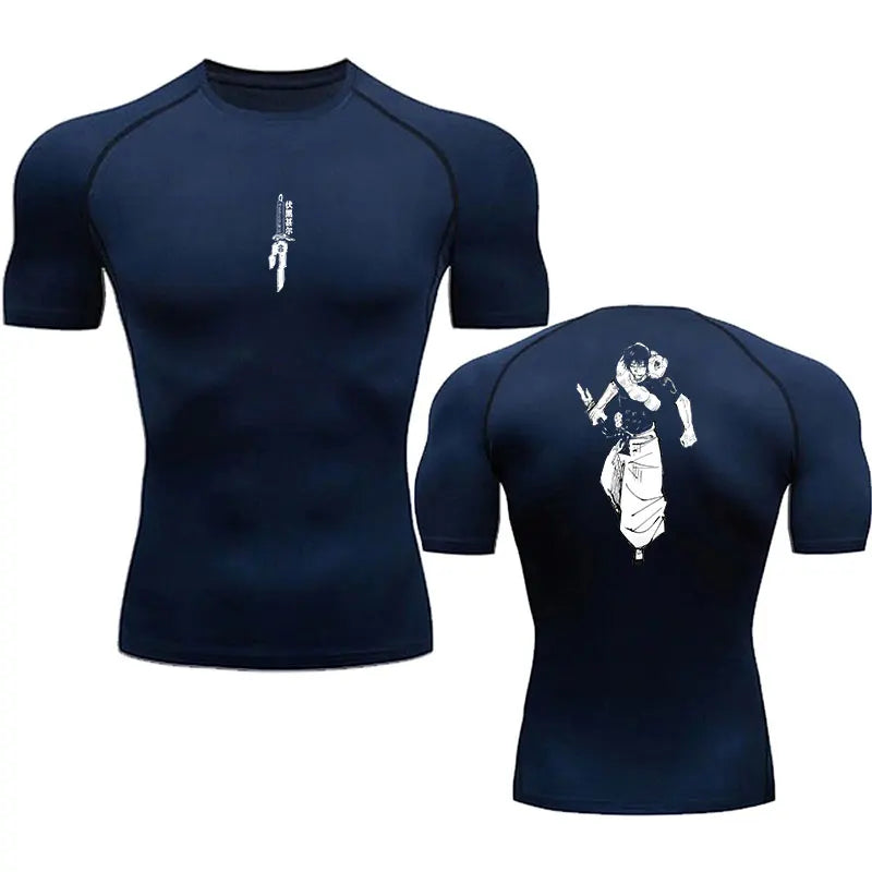 Anime Compression Shirt for Men → Quick Dry Sportswear → Tight Fit Gym & Football Top → Breathable Polyester