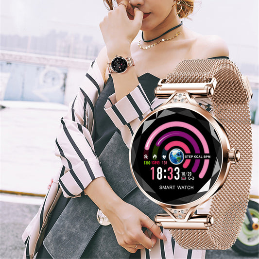 Women's Diamond Flower Smartwatch: BP & HR Monitor