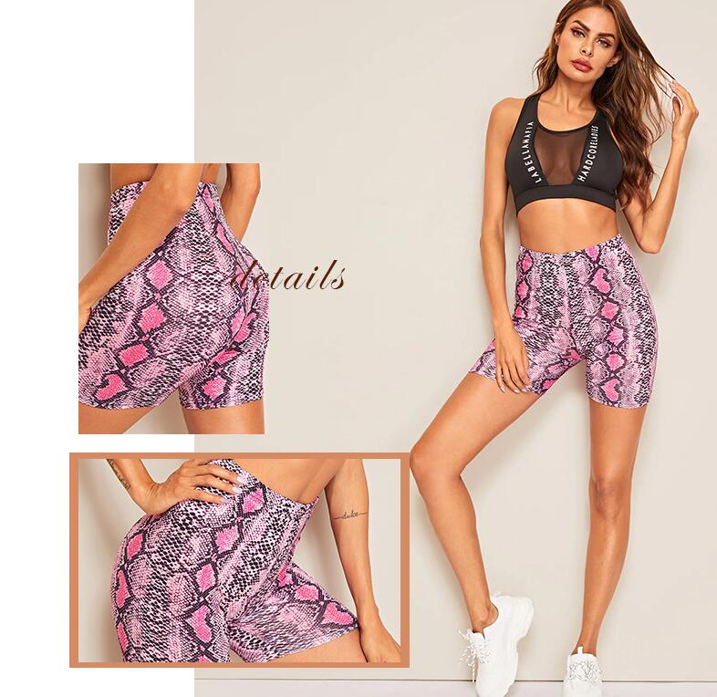 Women’s Neon Snakeskin Print Biker Shorts – High Waist Athleisure Cycling Shorts