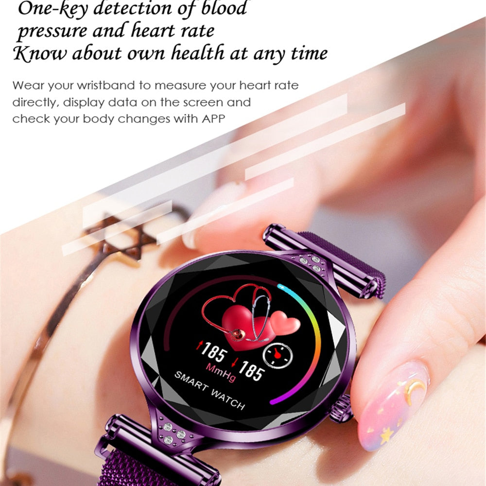 Women's Diamond Flower Smartwatch: BP & HR Monitor