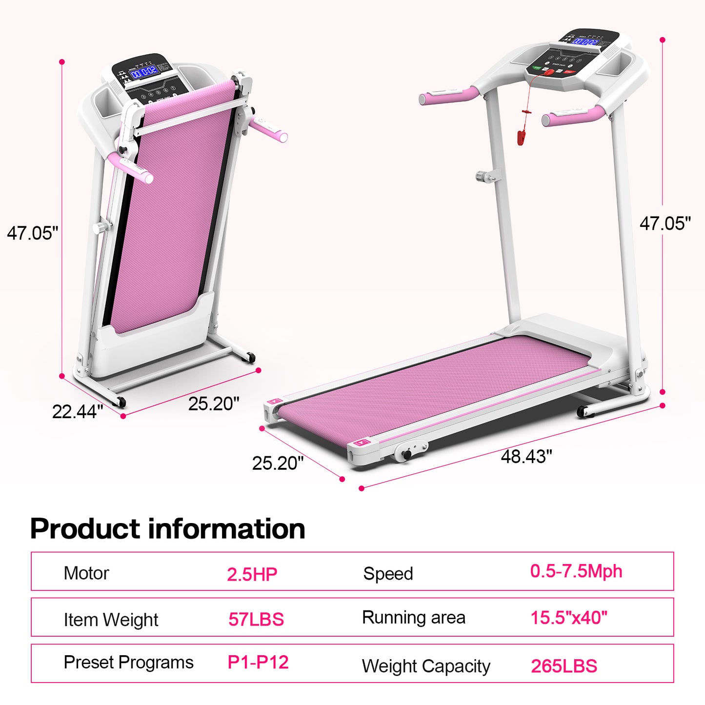 Foldable 2.5HP Electric Treadmill – Home Gym