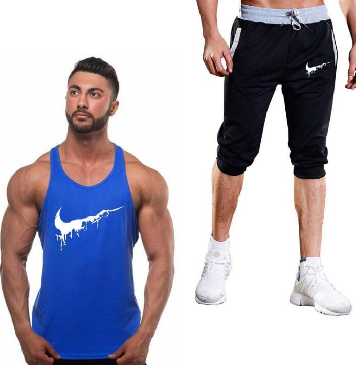 Men’s Cotton Fitness Vest & Shorts Set – Sleeveless Bodybuilding Tracksuit