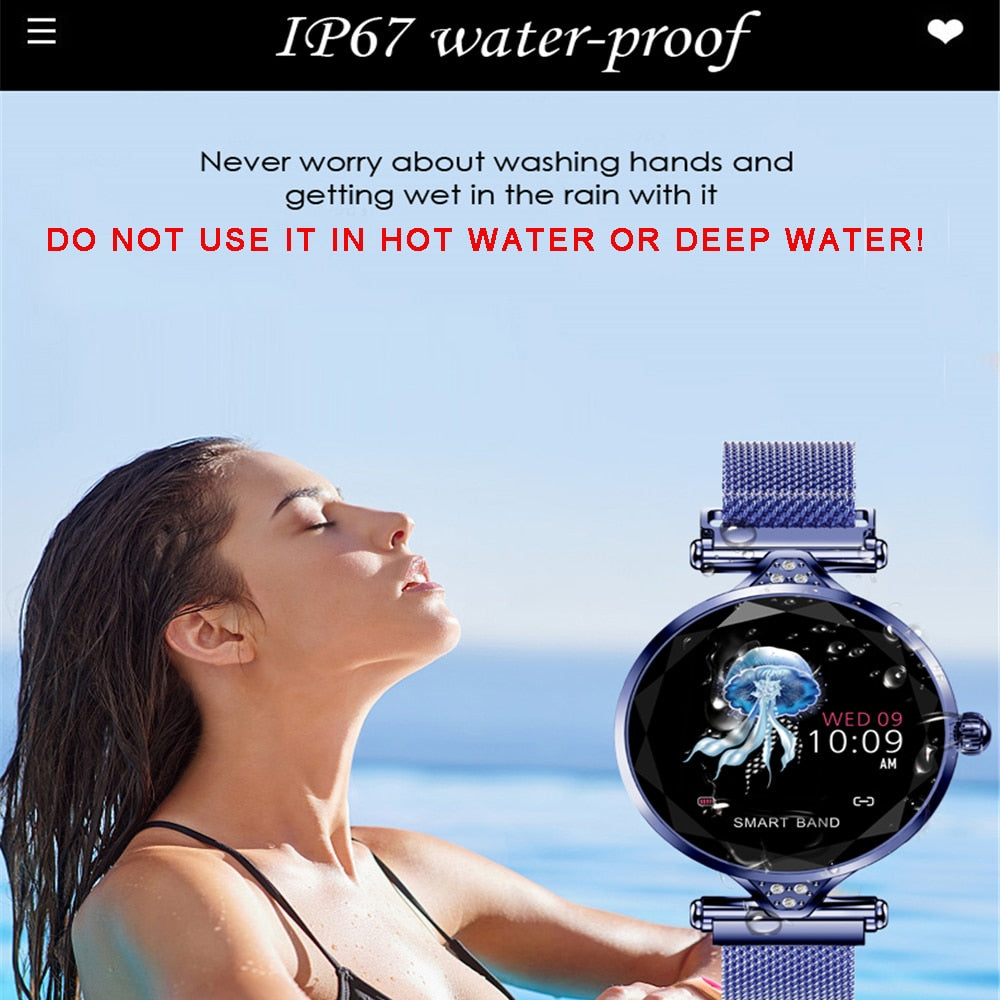 Women's Diamond Flower Smartwatch: BP & HR Monitor