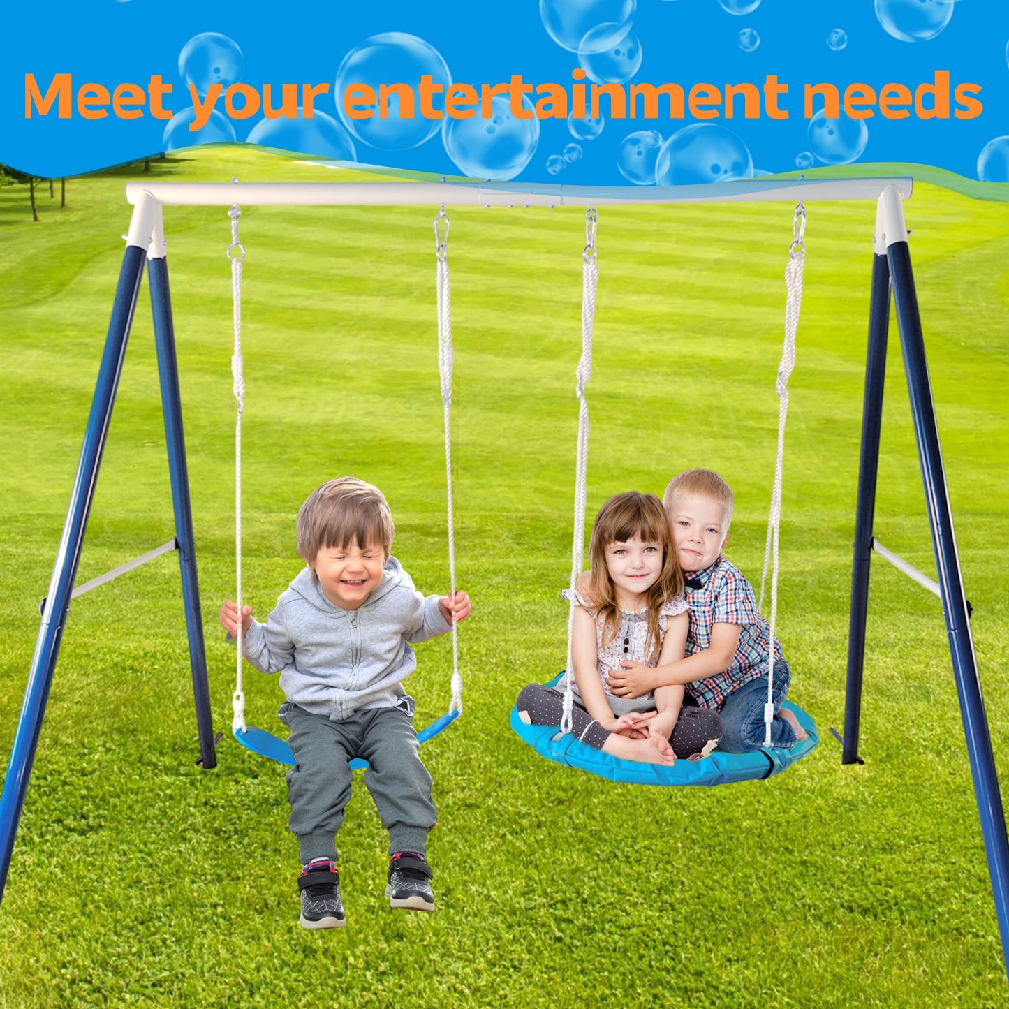 Kids Backyard Metal Swing Set