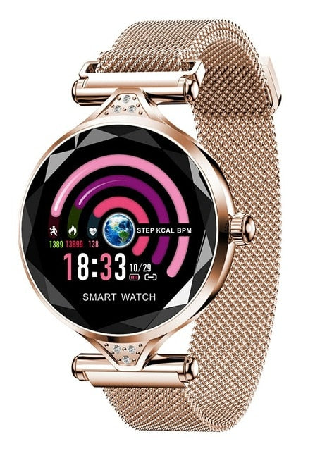 Women's Diamond Flower Smartwatch: BP & HR Monitor