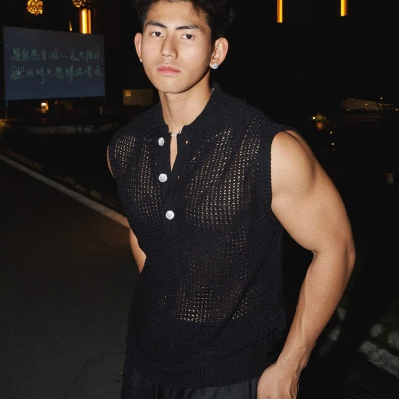 Knit Sleeveless T-Shirt.